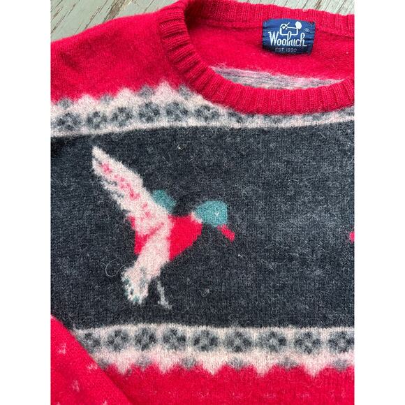 vintage WOOLRICH mallard ducks red sweater sz s wool hunting equestrian knit - Picture 11 of 16